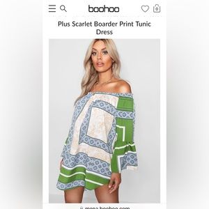 BooHoo, NWT, Scarlet boarder print on or off the shoulder tunic dress, 16